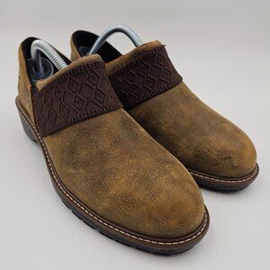 Timberland Pro436 Leather Alloy Tip Shoes Slip On Work Clogs Brown Womens Size 9